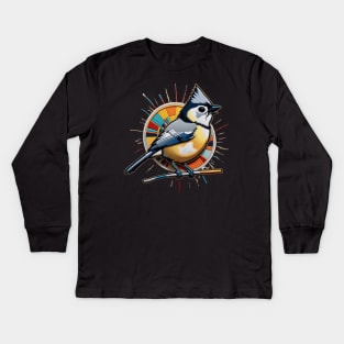 Majestic Titmouse Embroidered Patch Kids Long Sleeve T-Shirt